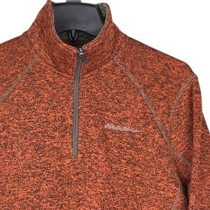 Eddie Bauer 1/4 Zip Sweater Mens Medium Orange Black Pullover Long Sleeve Casual